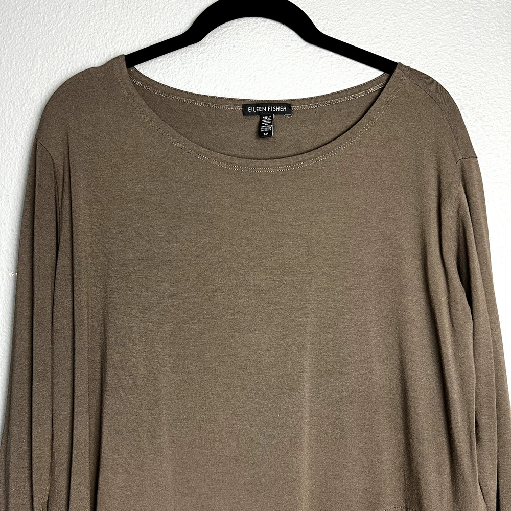 Eileen Fisher S/P‎ Neutral Tunic Top Blouse Brown Minimalist Asymmetrical Luxury